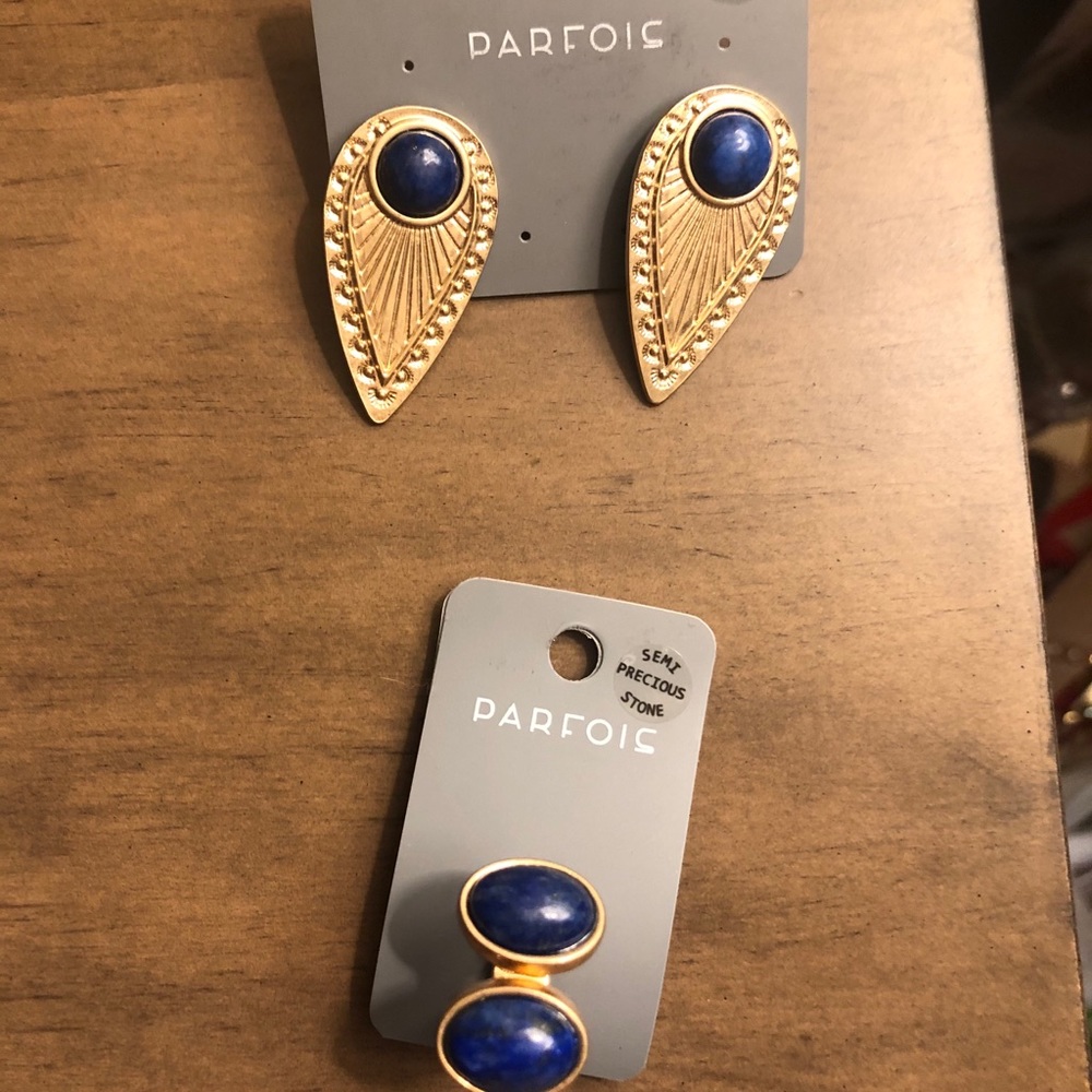 Parfois Gold & Blue Stone Earrings & Ring